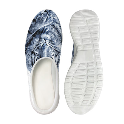 White Tiger Painting Print Mesh Casual Shoes
