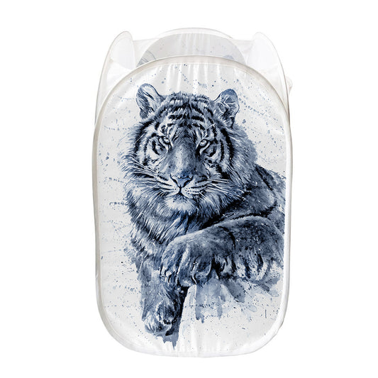 White Tiger Painting Print Mesh Laundry Hamper