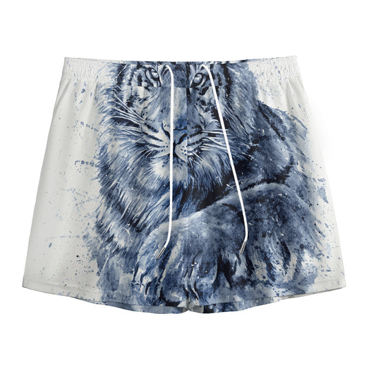 White Tiger Painting Print Mesh Shorts