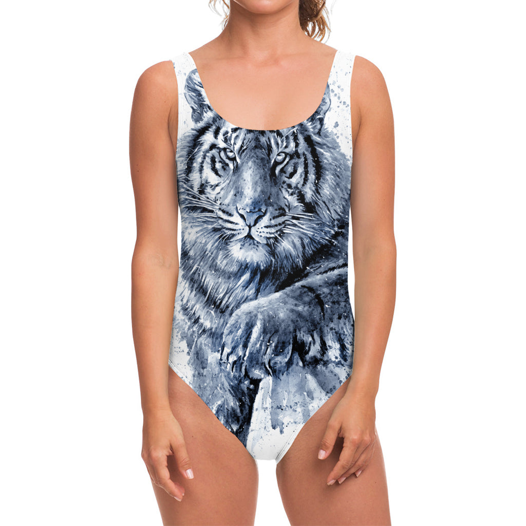 White Tiger Painting Print One Piece Swimsuit
