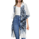 White Tiger Painting Print Open Front Beach Cover Up