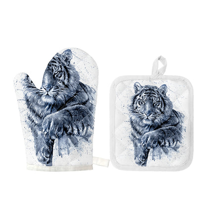 White Tiger Painting Print Oven Mitt And Pot Holder Set