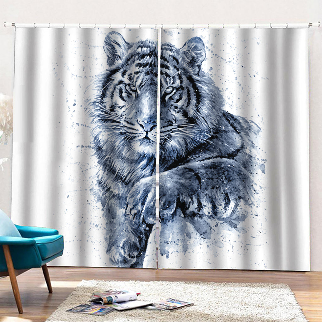 White Tiger Painting Print Pencil Pleat Curtains