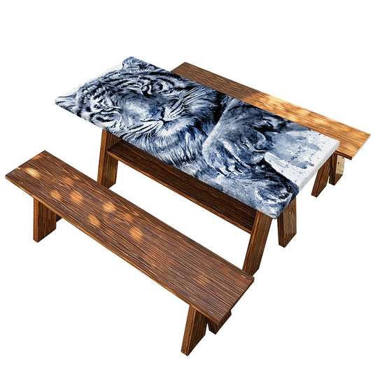 White Tiger Painting Print Picnic Table Cover