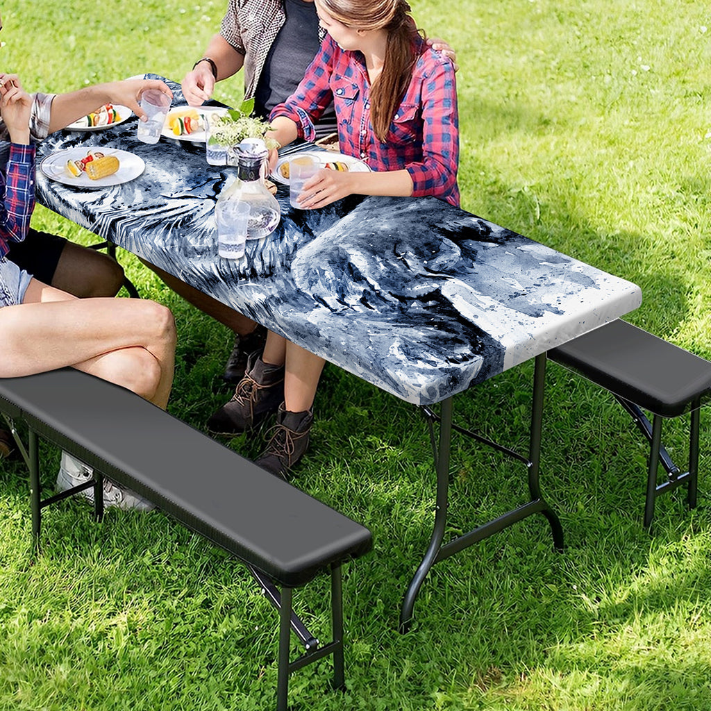 White Tiger Painting Print Picnic Table Cover