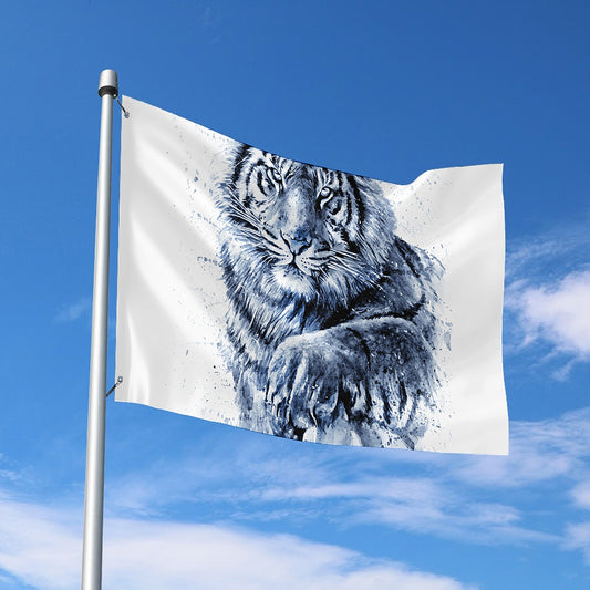 White Tiger Painting Print Polyester Flag