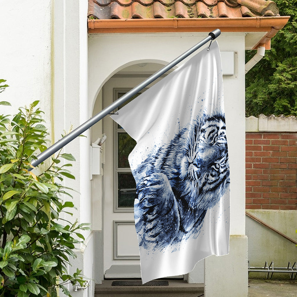 White Tiger Painting Print Polyester Flag