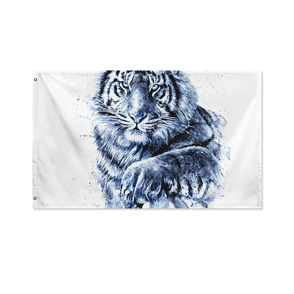 White Tiger Painting Print Polyester Flag
