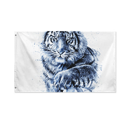 White Tiger Painting Print Polyester Flag