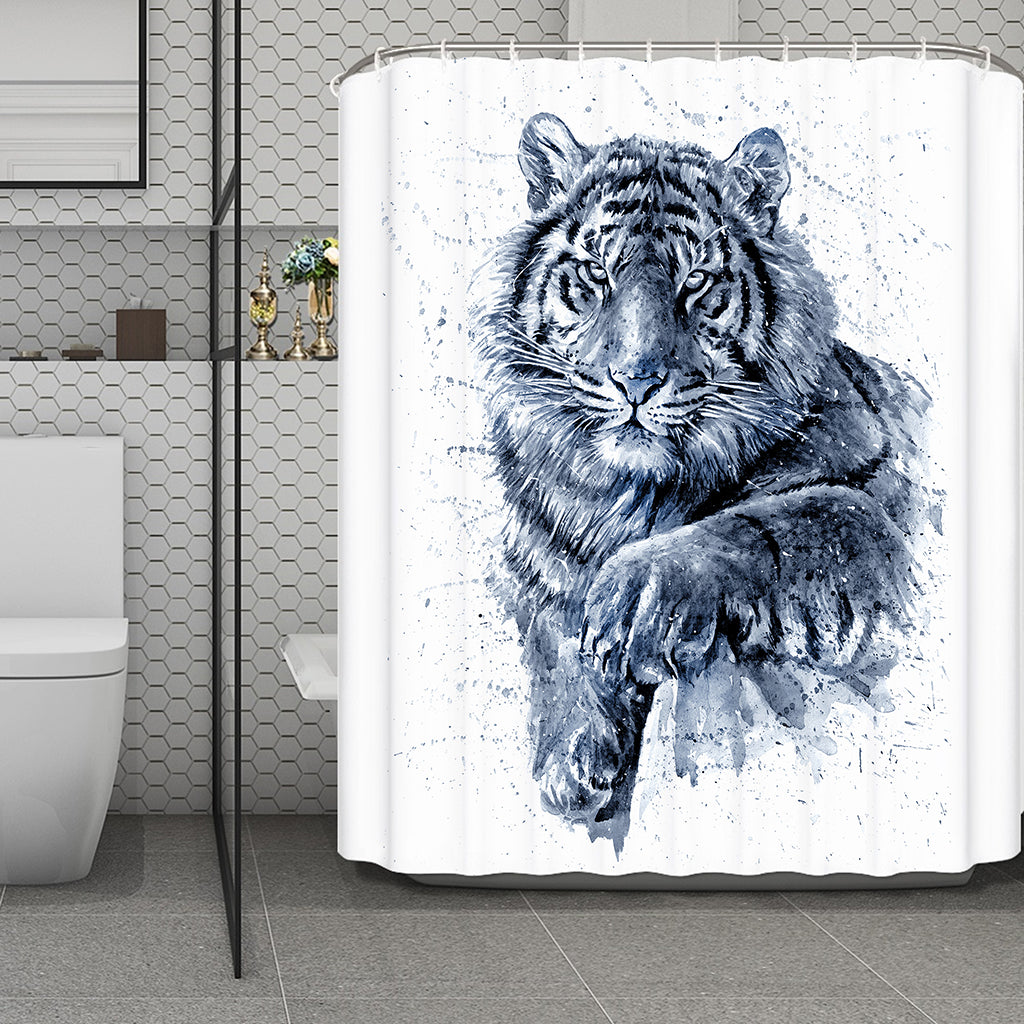 White Tiger Painting Print Polyester Shower Curtain