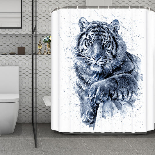 White Tiger Painting Print Polyester Shower Curtain