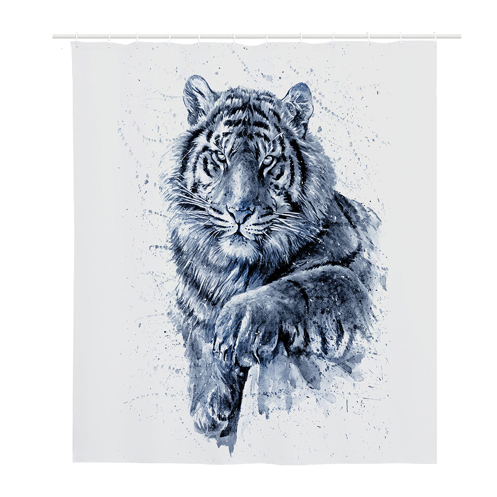 White Tiger Painting Print Polyester Shower Curtain