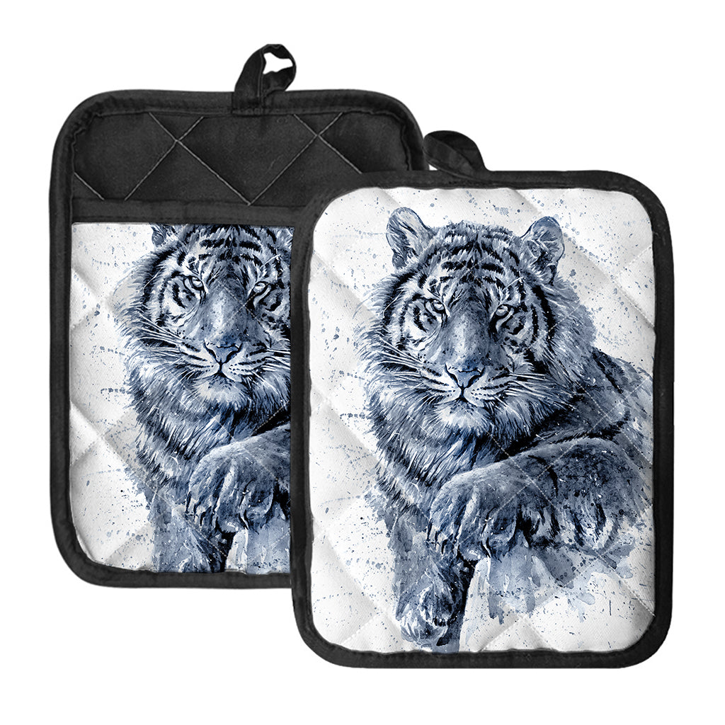 White Tiger Painting Print Pot Holders With Pocket