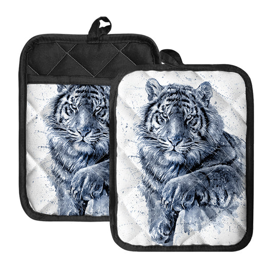 White Tiger Painting Print Pot Holders With Pocket