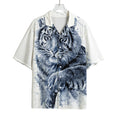 White Tiger Painting Print Rayon Hawaiian Shirt