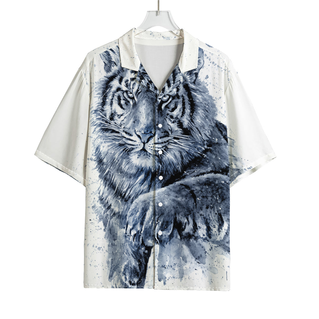 White Tiger Painting Print Rayon Hawaiian Shirt