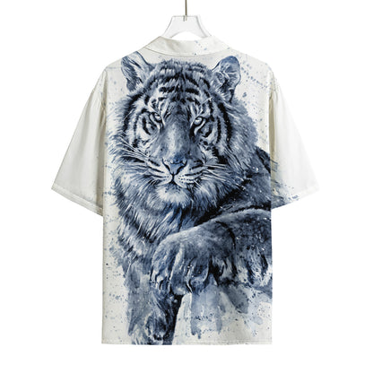 White Tiger Painting Print Rayon Hawaiian Shirt