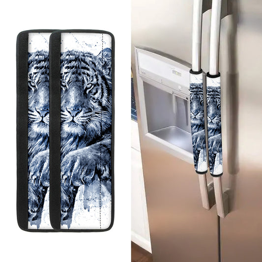 White Tiger Painting Print Refrigerator Handle Covers