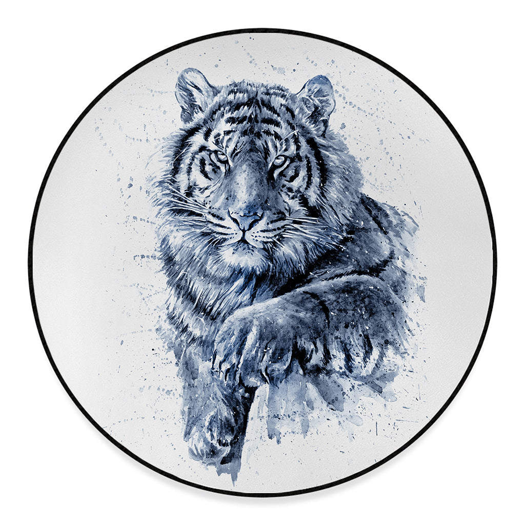 White Tiger Painting Print Round Floor Mat