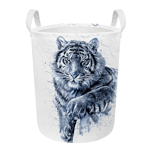 White Tiger Painting Print Round Laundry Basket