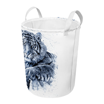White Tiger Painting Print Round Laundry Basket