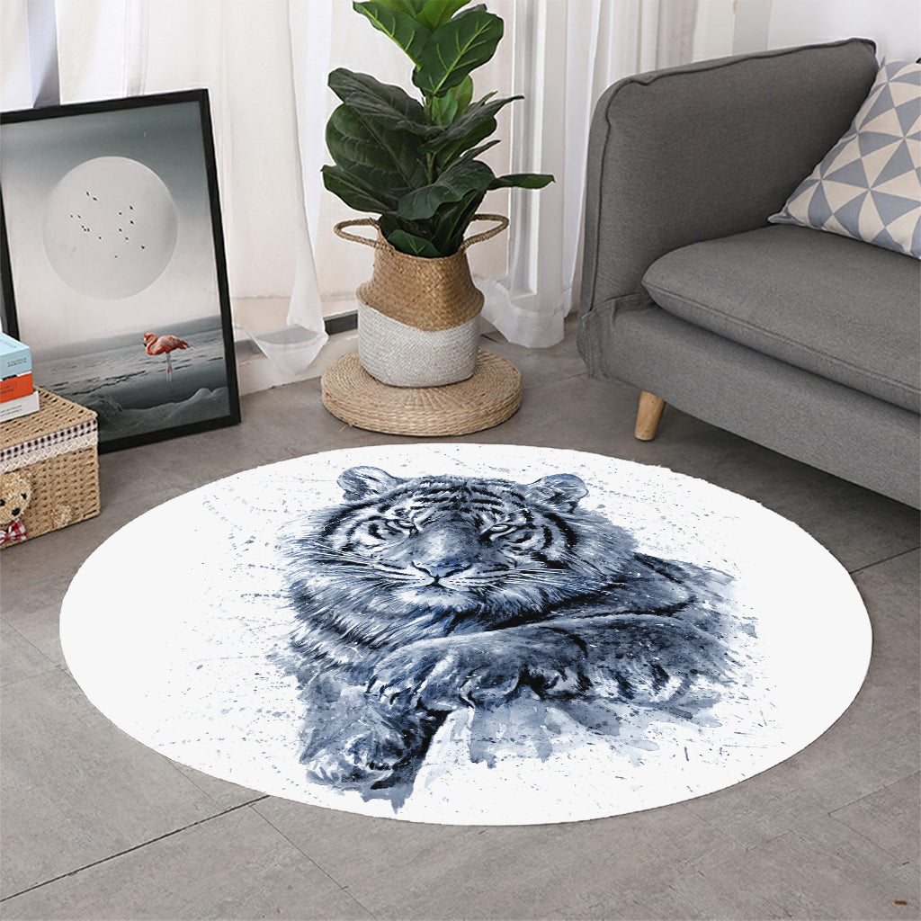 White Tiger Painting Print Round Rug