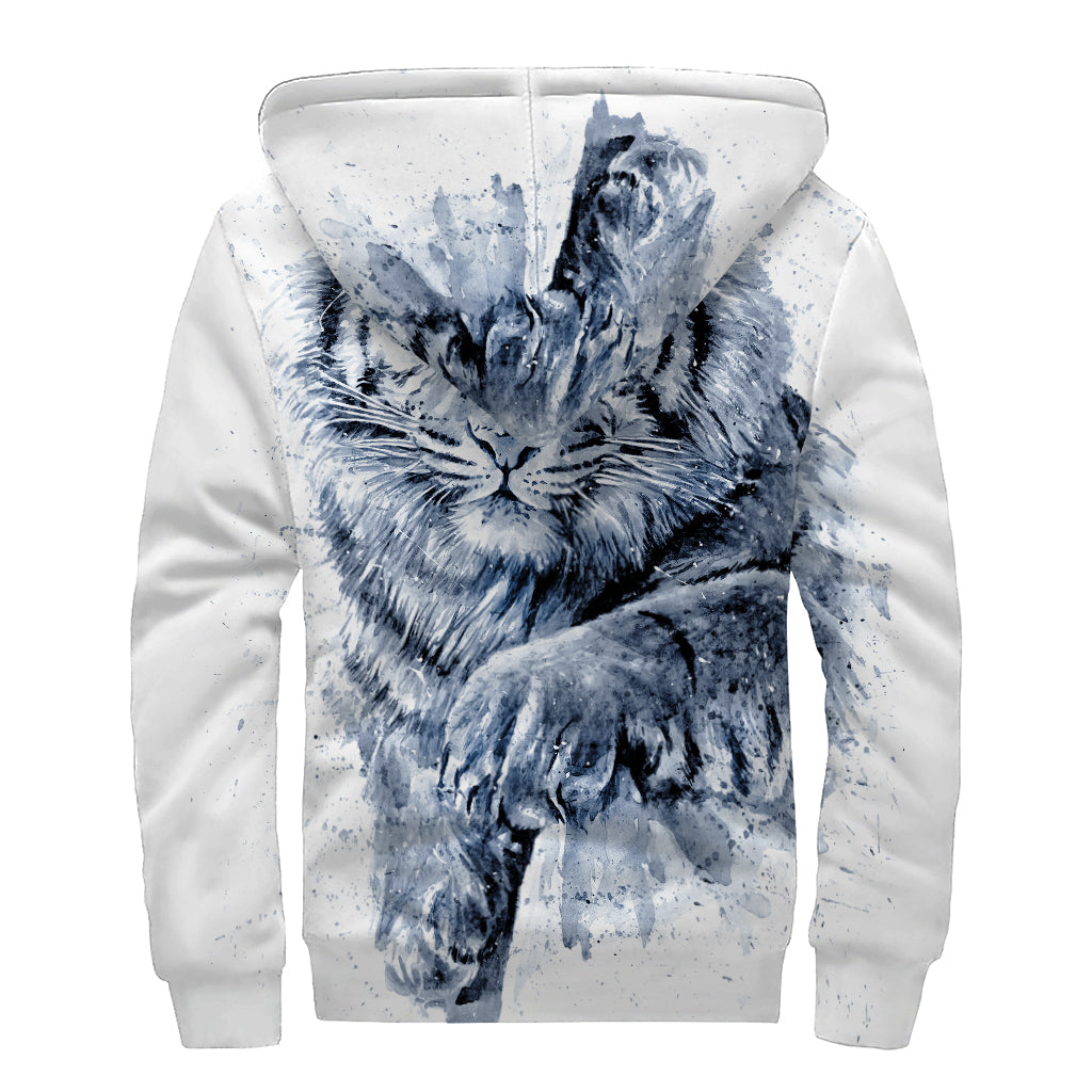 White Tiger Painting Print Sherpa Lined Zip Up Hoodie
