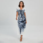 White Tiger Painting Print Short Sleeve Maxi Dress