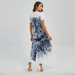 White Tiger Painting Print Short Sleeve Maxi Dress