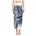 White Tiger Painting Print Side Slit Maxi Skirt