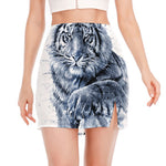 White Tiger Painting Print Side Slit Mini Skirt