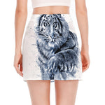 White Tiger Painting Print Side Slit Mini Skirt