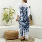 White Tiger Painting Print Silk V-Neck Kaftan Dress