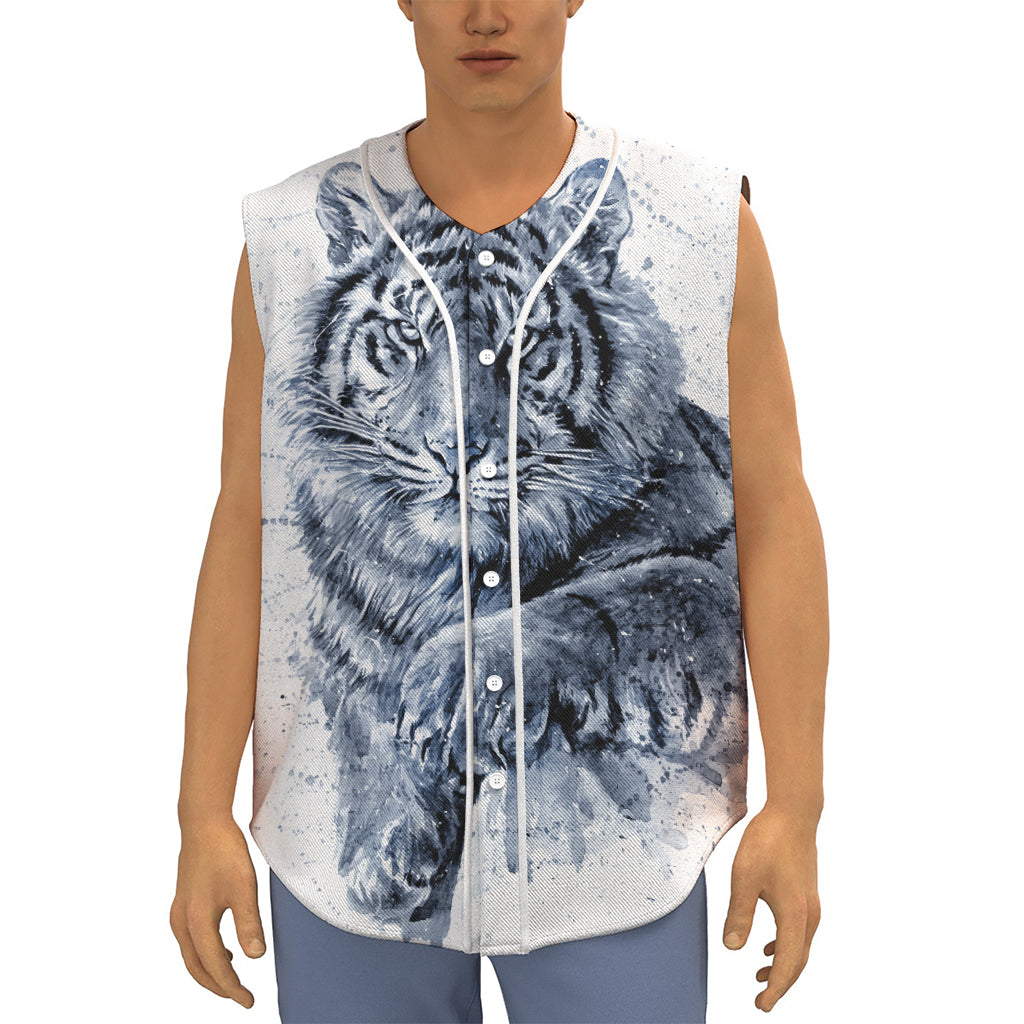 White Tiger Painting Print Sleeveless Baseball Jersey