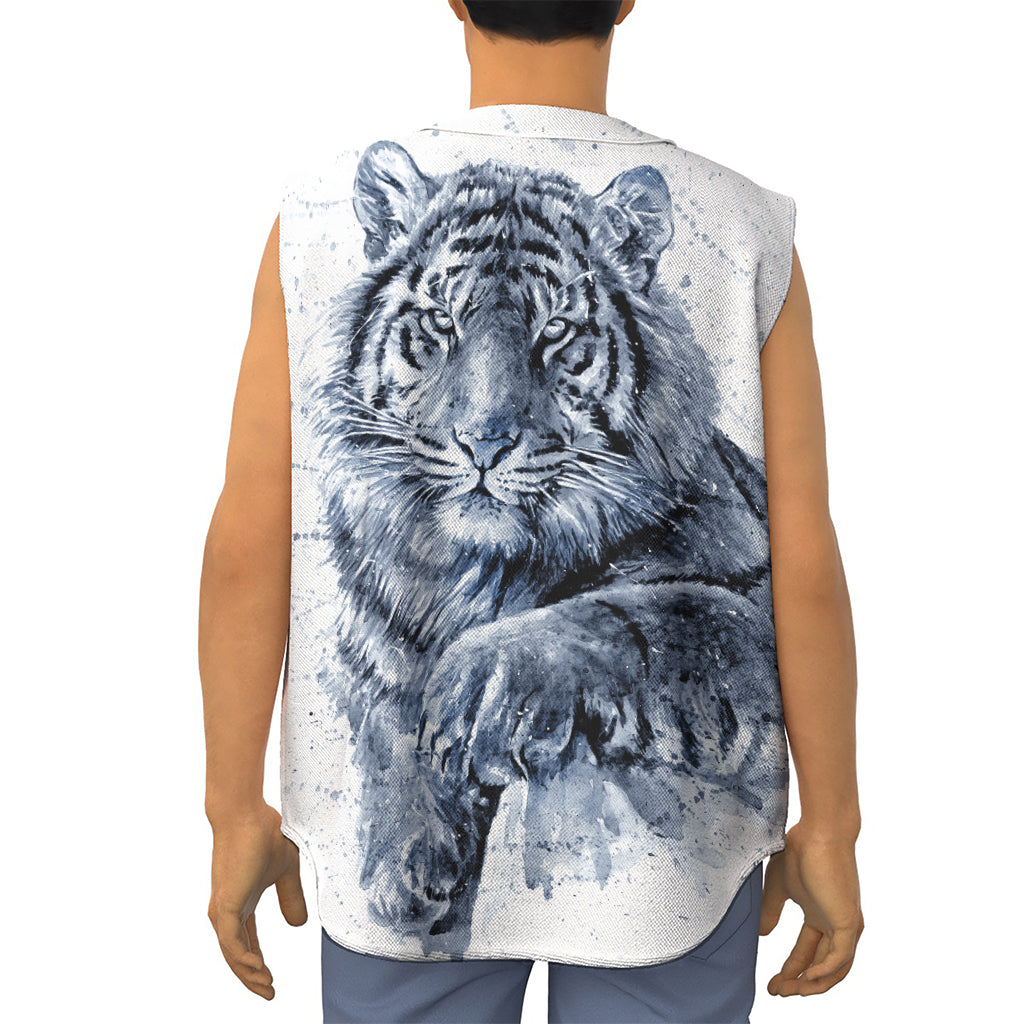 White Tiger Painting Print Sleeveless Baseball Jersey