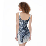 White Tiger Painting Print Sleeveless Bodycon Dress
