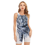 White Tiger Painting Print Sleeveless One Piece Swimsuit
