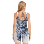 White Tiger Painting Print Sleeveless One Piece Swimsuit