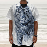 White Tiger Painting Print Textured Short Sleeve Shirt