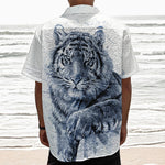White Tiger Painting Print Textured Short Sleeve Shirt