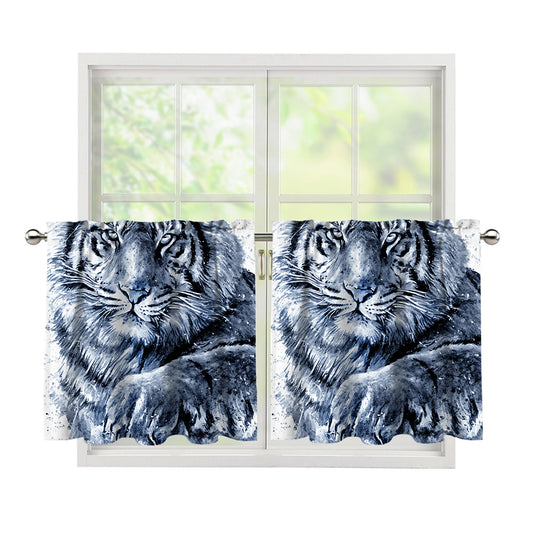 White Tiger Painting Print Tier Curtains