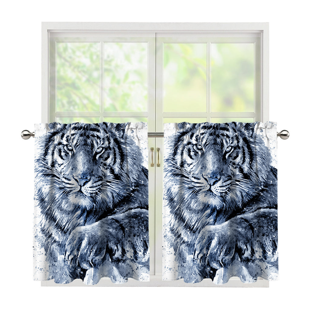 White Tiger Painting Print Tier Curtains