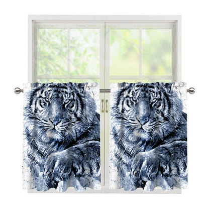 White Tiger Painting Print Tier Curtains