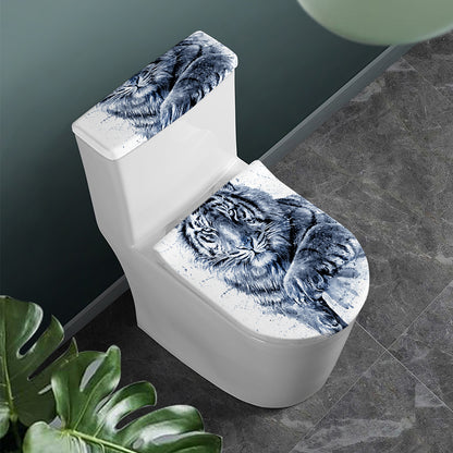 White Tiger Painting Print Toilet Lid And Tank Cover Set