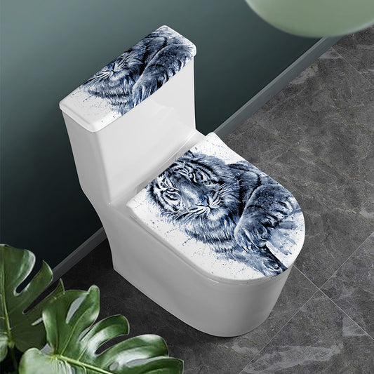 White Tiger Painting Print Toilet Lid And Tank Cover Set