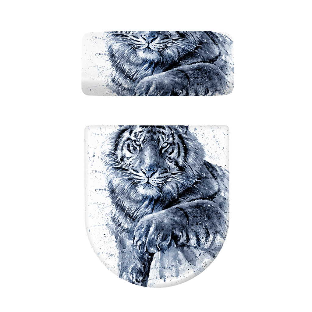 White Tiger Painting Print Toilet Lid And Tank Cover Set