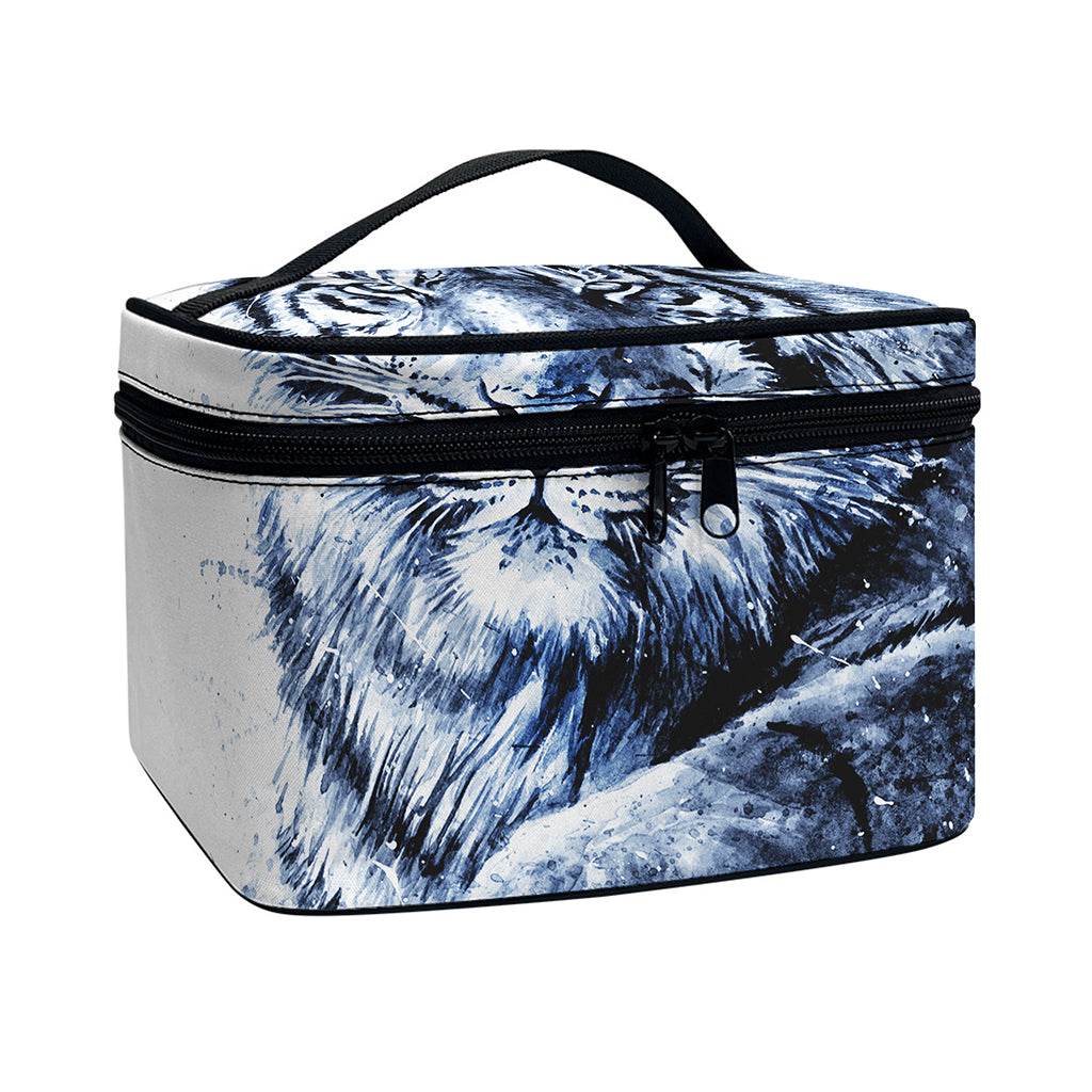 White Tiger Painting Print Travel Makeup Bag