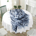 White Tiger Painting Print Waterproof Round Tablecloth