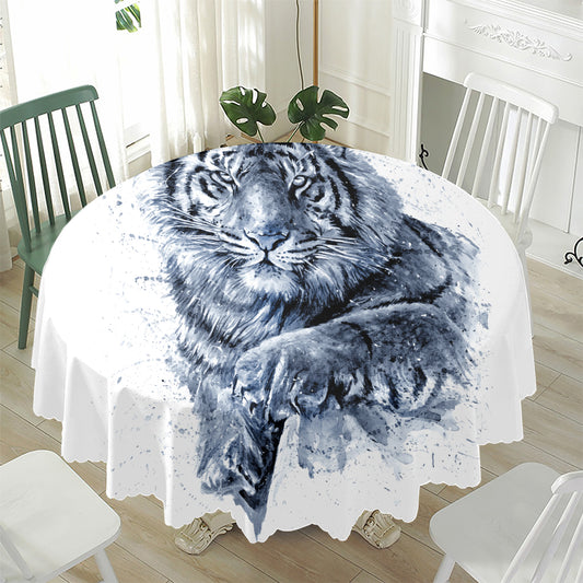 White Tiger Painting Print Waterproof Round Tablecloth