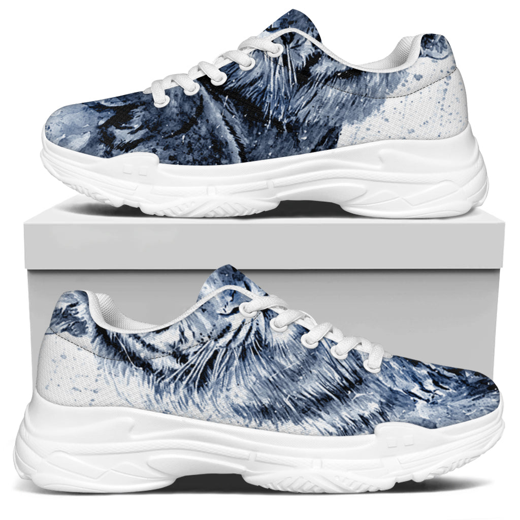 White Tiger Painting Print White Chunky Shoes